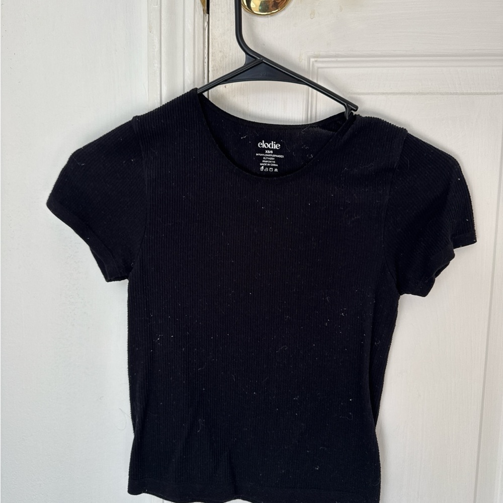 Elodie Black Ribbed Short Sleeve Top